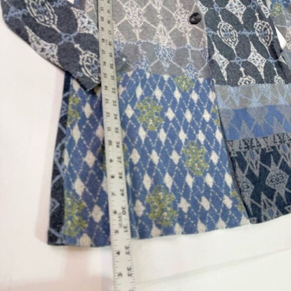 J. Jill Sweater Women Large Blue Abstract Button Front Cardigan Artsy Patchwork - Picture 6 of 9